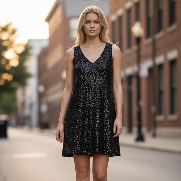 Muse Sparkling Black Mini Dress NWT - Picture 3 of 3